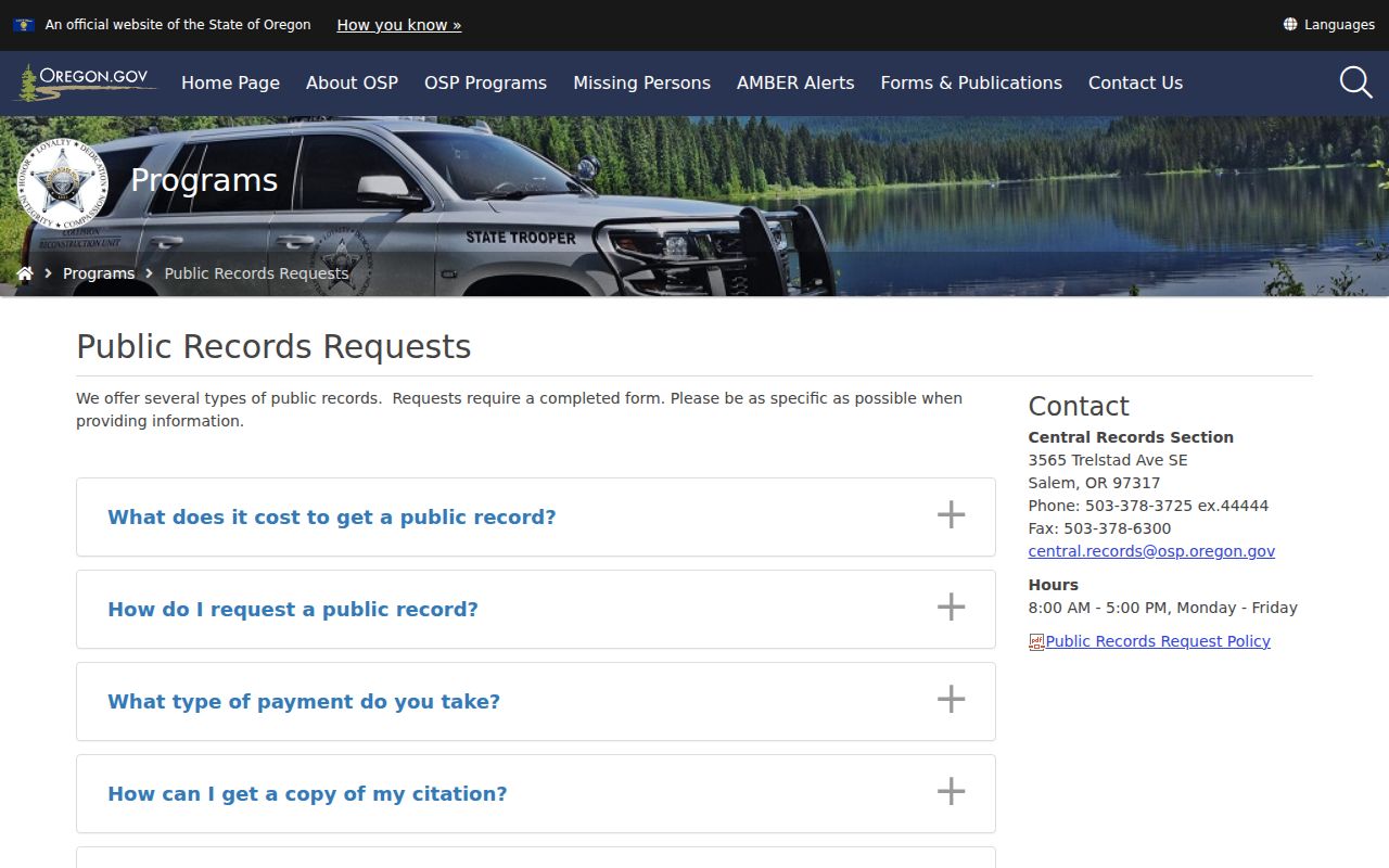 Jackson County arrest records Oregon State Police public request guidance