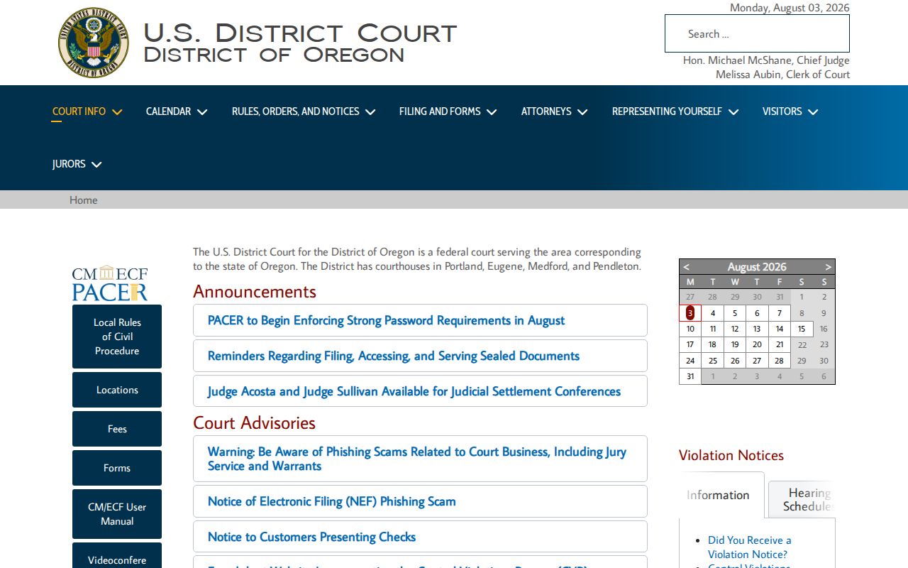 Jackson County criminal court cases District of Oregon information