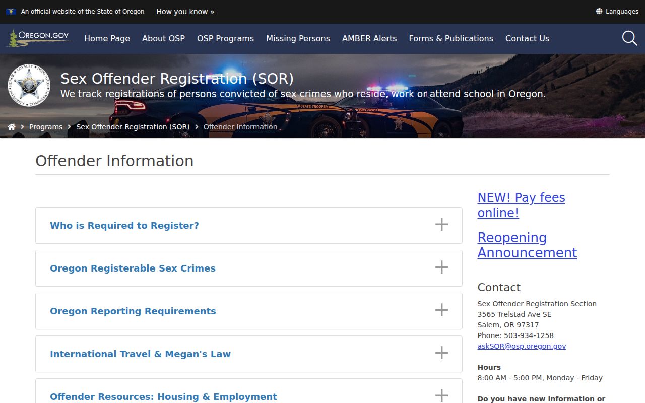 Jackson County sex offender records and Oregon State Police registration rules