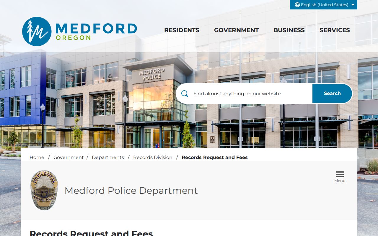 Medford criminal records request page for police reports
