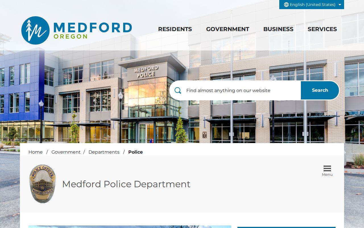 Medford criminal records and Police Department building page