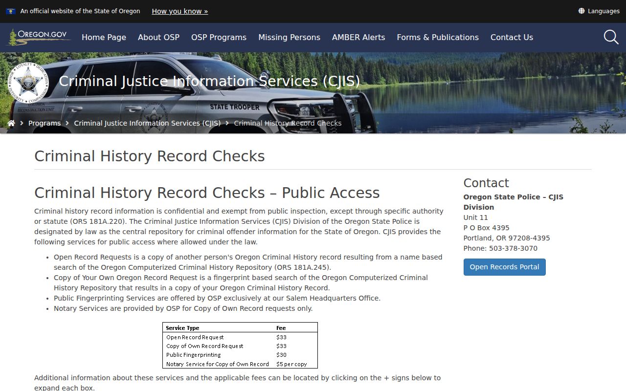 Jackson County criminal history and Oregon State Police check options